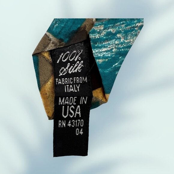 Geoffrey Beene Mens Necktie Aqua Blue Beige Abstract Geometric Silk Neck Tie USA - Picture 3 of 4